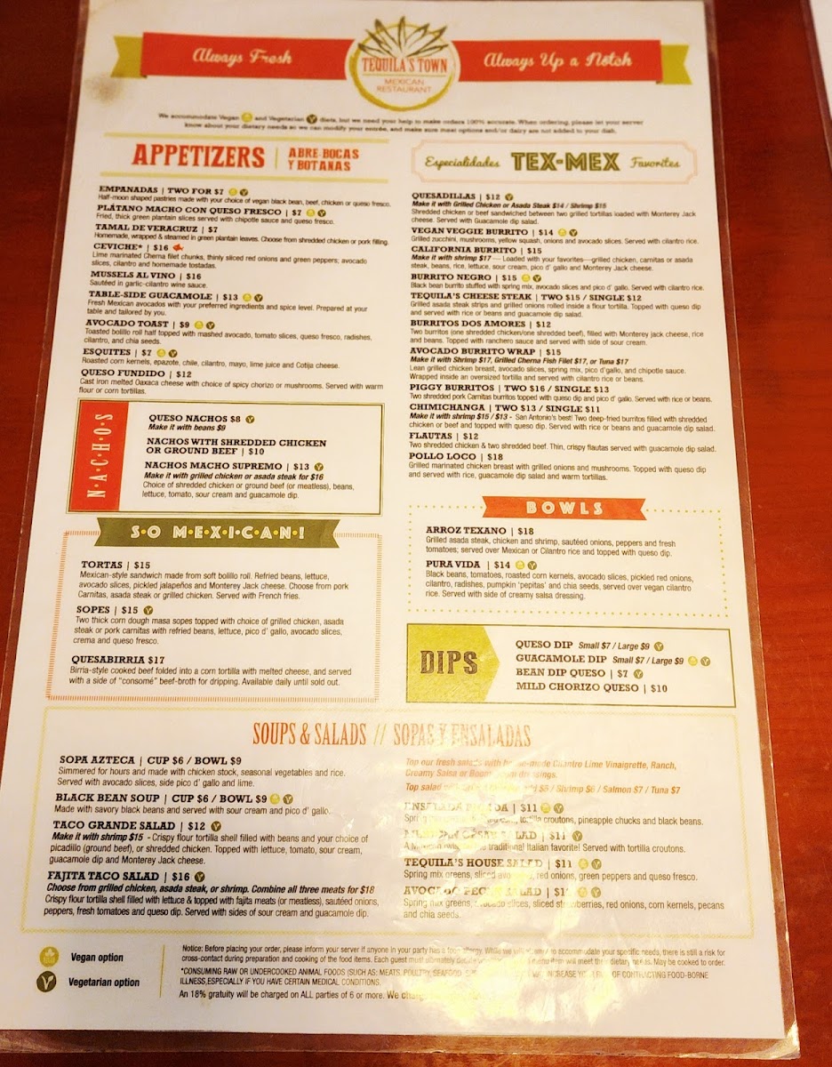 Tequila's Town Mexican Restaurant Menu - Image 1